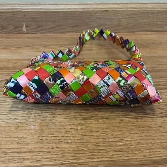 Recycled Candy Wrapper Purse Woven Shoulder Bag Recycled Wearable Art Y2K - Picture 11 of 11
